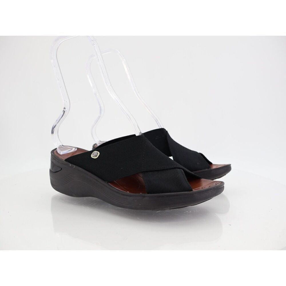 Bzees Women's Desire Sandals 9 Wedge Heel Slip On Black Textile Casual Comfy